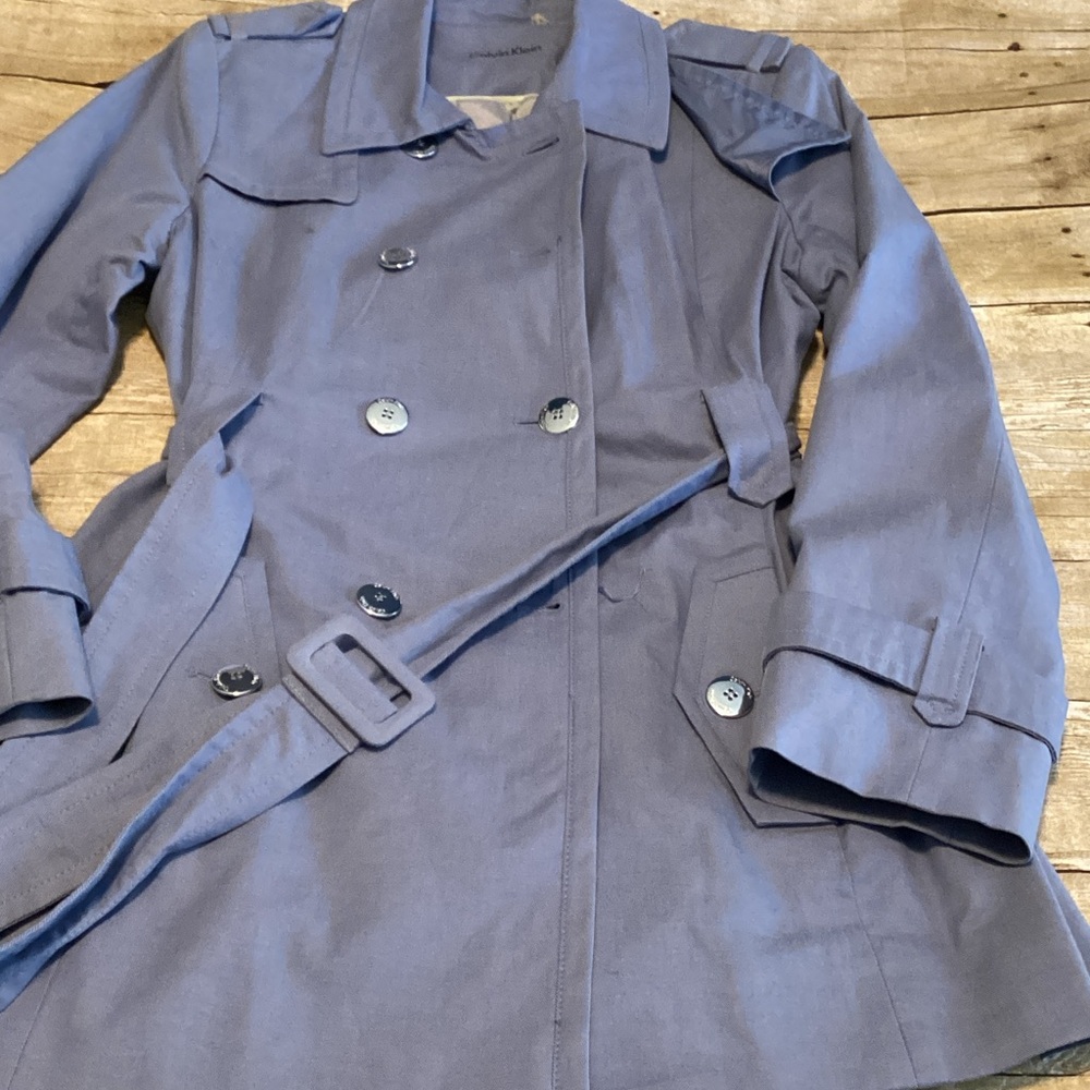 Calvin Klein Women's Slate Blue Double-Breasted Trench Coat